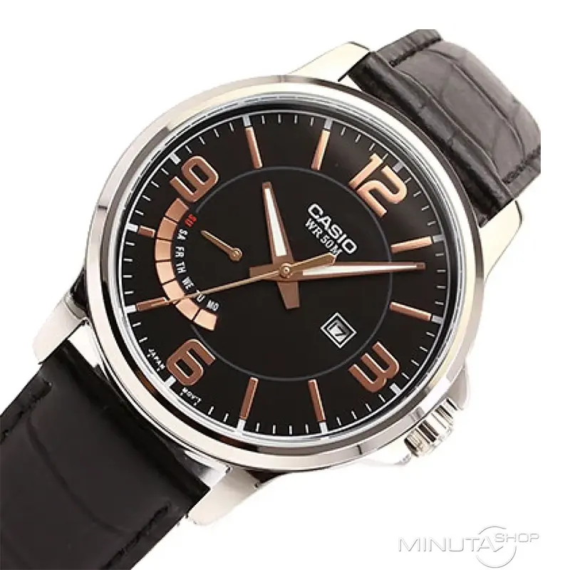 Casio Black Dial  Black Leather Men's Watch- MTP-E124L-1AVDF